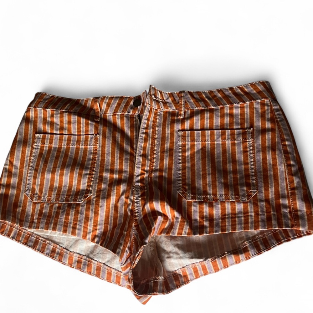 Silence + Noise Orange and White Striped Jean Shorts
